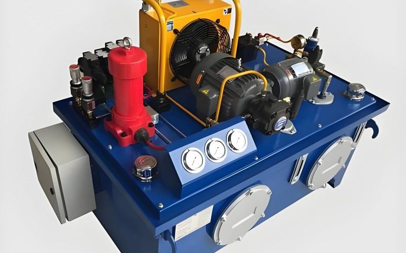 Industrial hydraulic system components showing different types of hydraulic equipment
