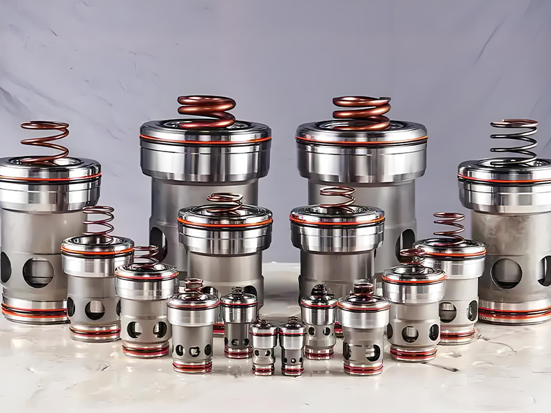 Cross-section diagram of a hydraulic cylinder showing internal components including piston, rod, cylinder barrel, and ports